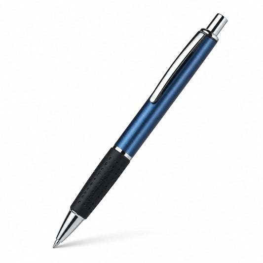 Bolígrafo retráctil azul con punta fina y tinta negra