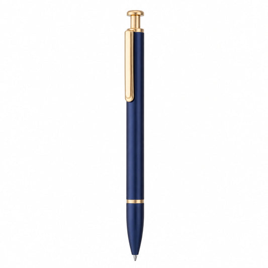 Bolígrafo automático azul con detalles dorados
