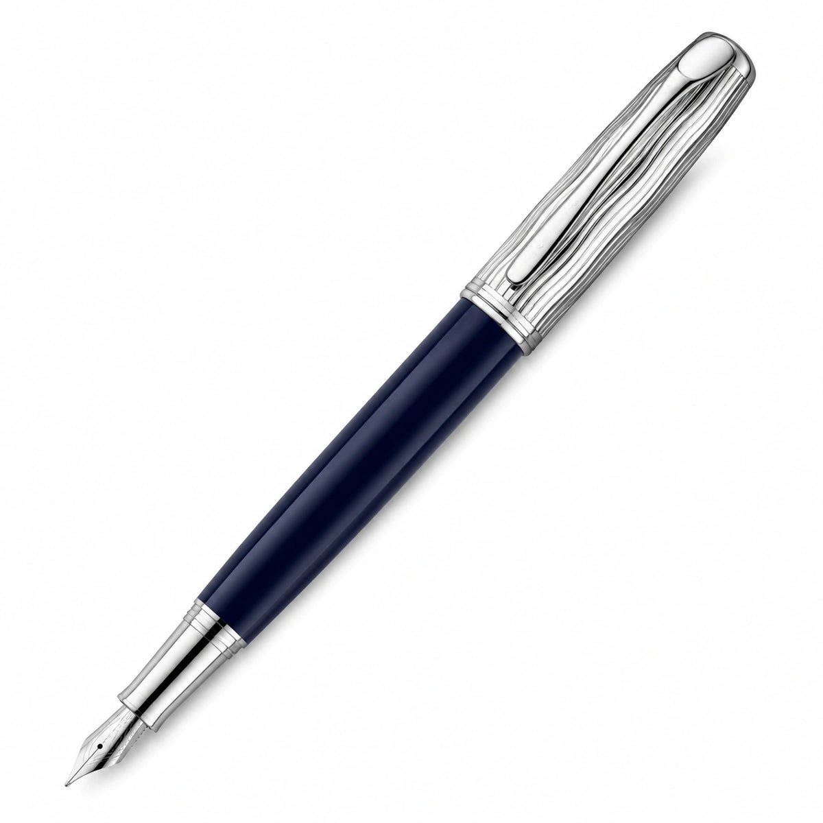 Pluma Estilográfica Azul y Plata de Alta Calidad