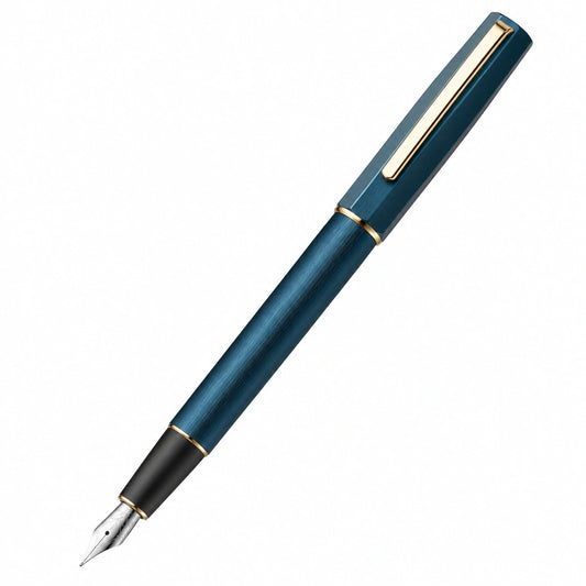 Pluma Estilográfica Azul con Detalles Dorados