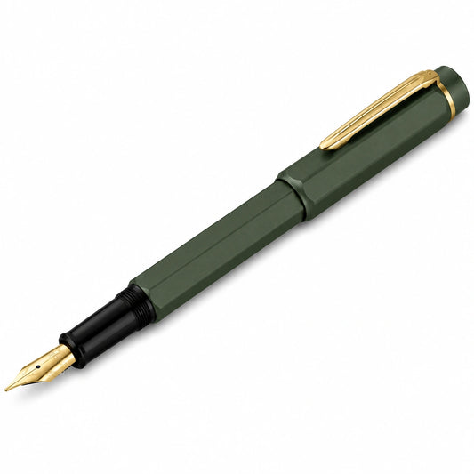 Pluma Estilográfica Verde Mate con Detalles Dorados