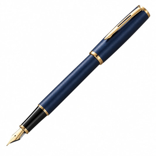 Pluma Estilográfica Azul Oscuro con Detalles Dorados